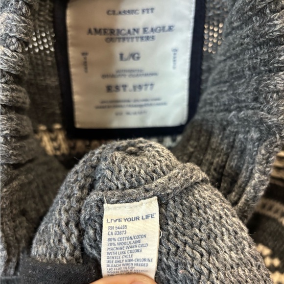 vintage Y2K American Eagle Outfitters Charcoal and Cream Cardigan size Large - Picture 2 of 7